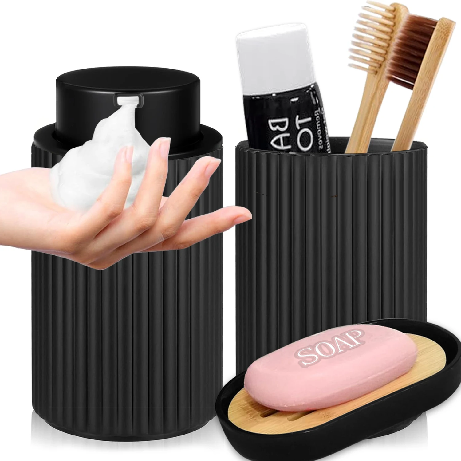 Foaming Soap Dispenser Hand Soap and Toothbrush Storage Containers Bathroom Farmhouse Decor Foam Soap Dispenser Set