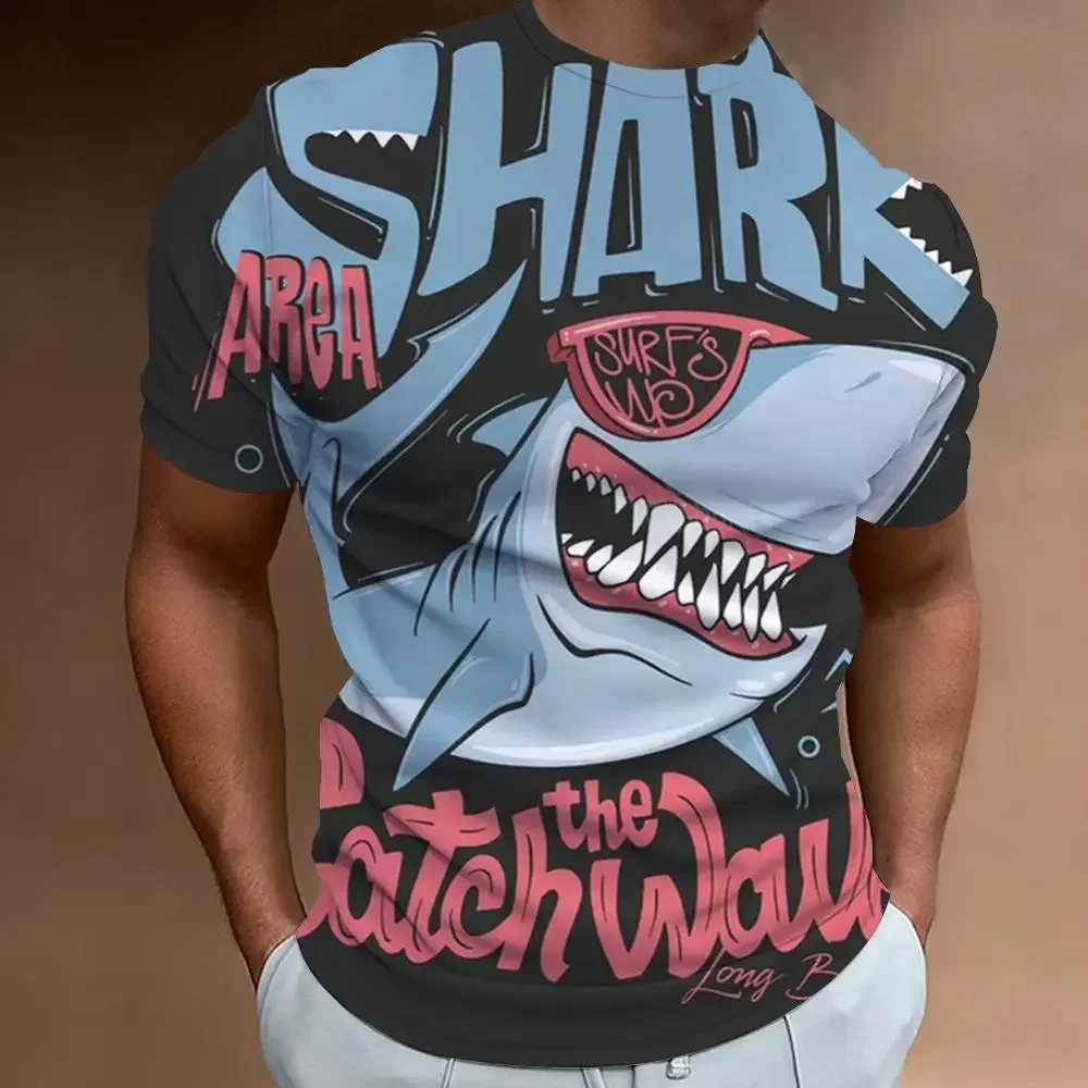 Shark Print 3D Stampato Estate Abbigliamento Da Uomo Moda Casual Manica Corta T-shirt Oversize Street Trend Premium O-collar Top