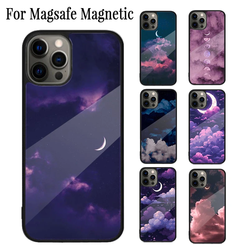 Moon Star Cloud Night Magnetic Phone Case Coque For iPhone 16 15 14 Plus 13 12 Mini 11 Pro Max Magsafe Wireless Charging Cover