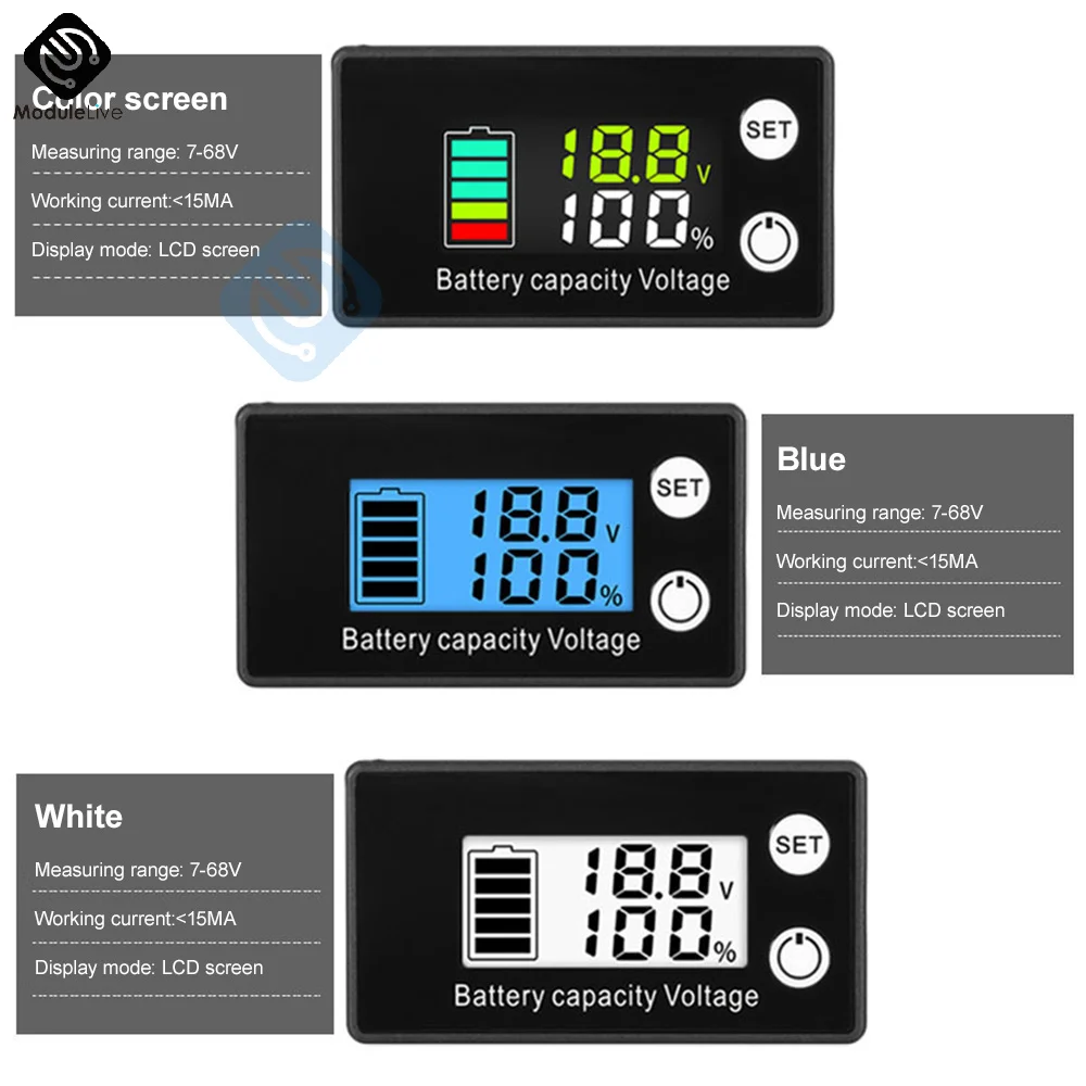 6133B DC 12V 24V 36V 48V Battery Capacity Indicator Voltage Meter Waterproof Monitor Gauge DC 7V-68V Digital Voltmeter Testers