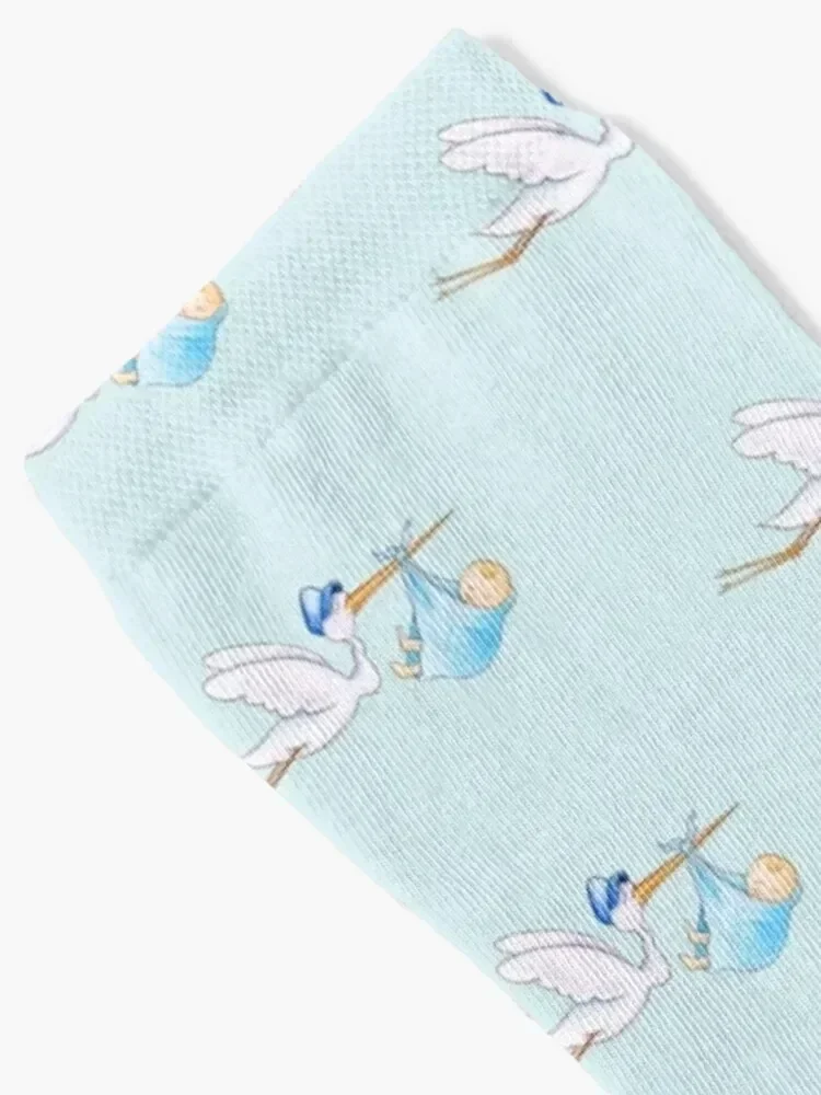 Stork delivering baby boy cute whimsical watercolor art Socks soccer anti-slip essential Luxury Woman Socks Men's