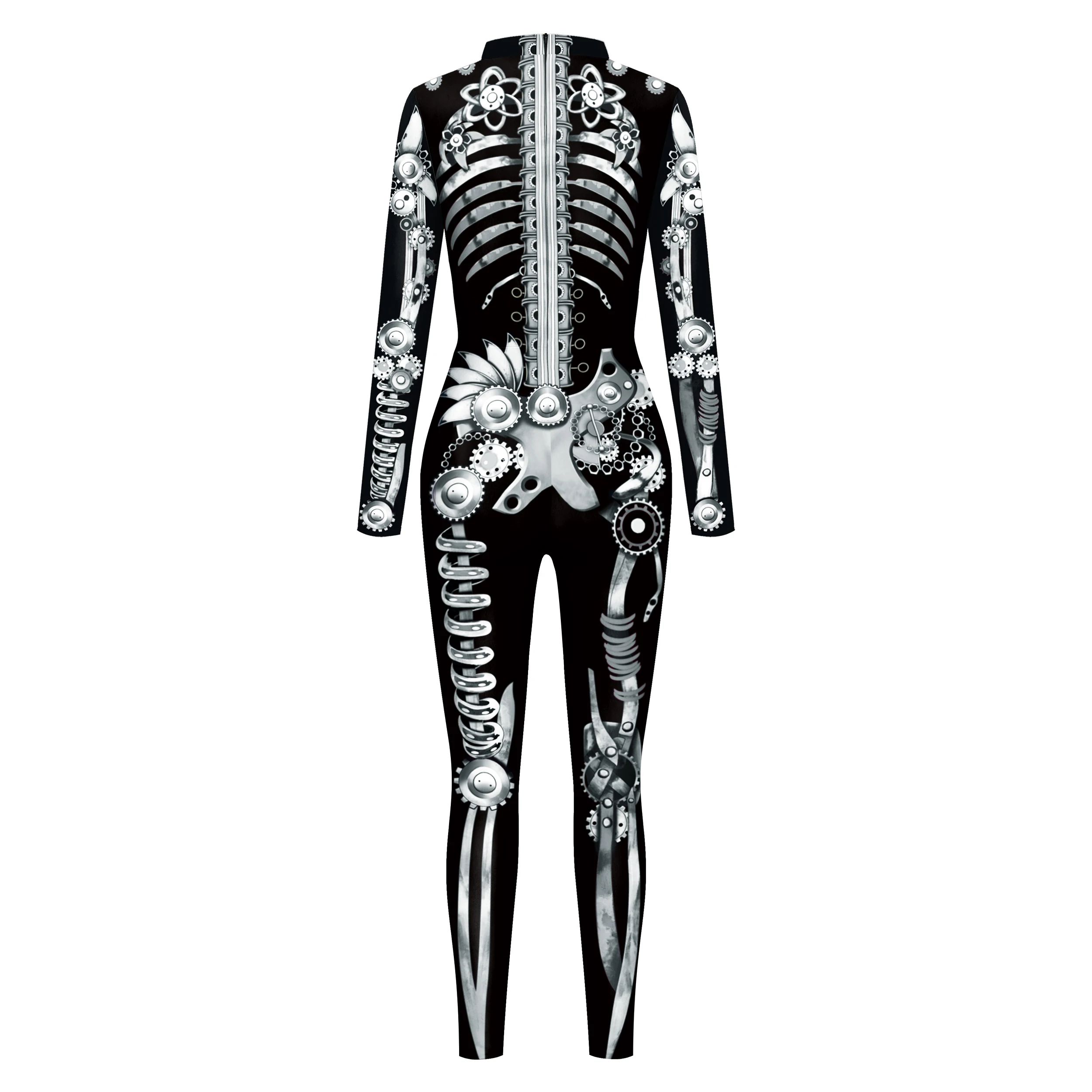 Zaw aland Halloween Urlaub Party Cosplay Kostüm Männer Frauen Bodysuit Stram pler Set weibliche lustige schwarze Skelett Druck Overall