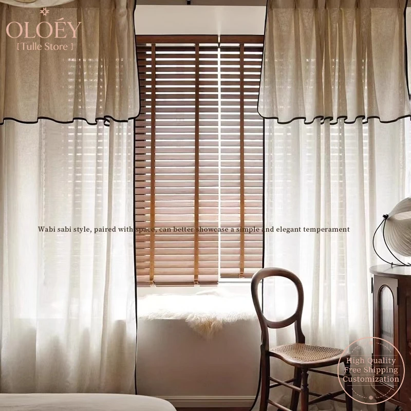 French Vintage Solid Tulle Curtains Minimalist Modern for Living Room Bedroom Balcony Bay Window Sheer Elegant Lightweight Drape