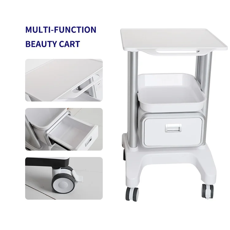 Wheeled Mobile Beauty Machine Trolley Cart, Rolling Desktop Stand Holder for Salon Spa Equipment Storage
