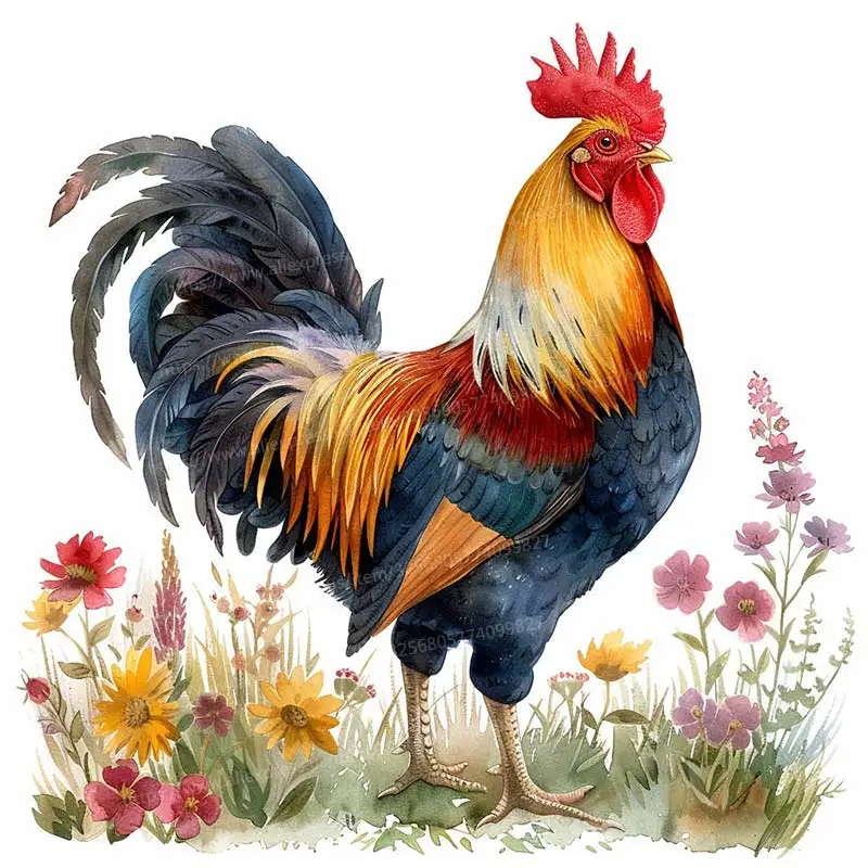 Color Watercolor Rooster Animal Farm Wall Sticker Living Room Decor Cabinet Refrigerator Home Decor Vinyl Decal Stickers S440