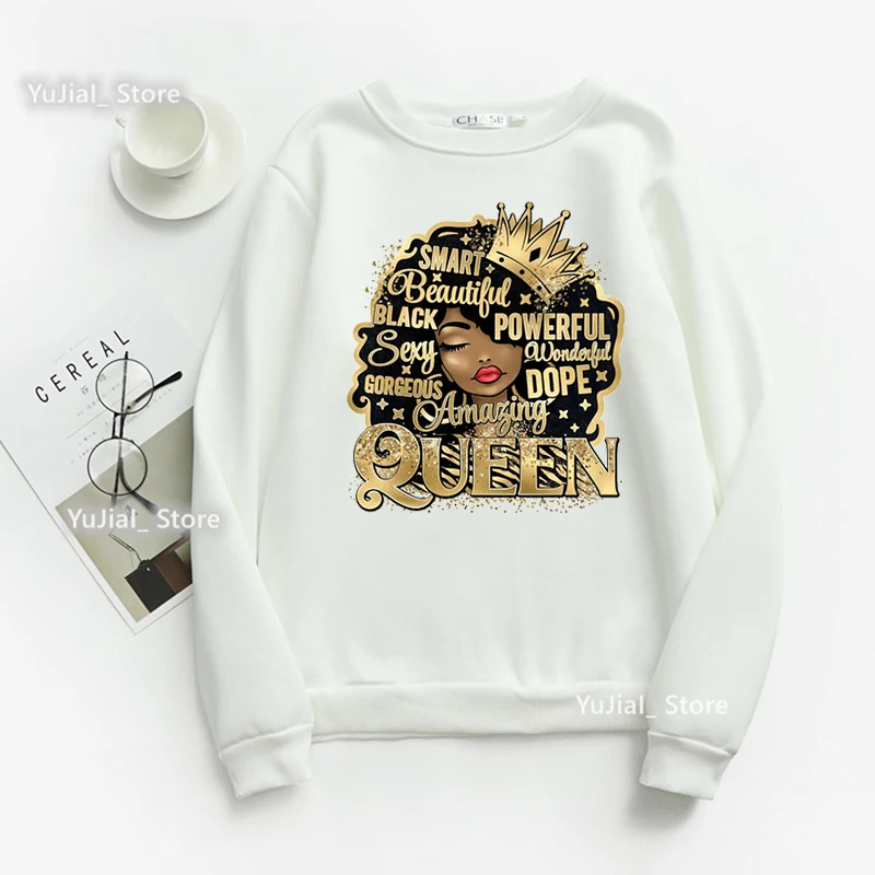 Glitter Verjaardag Koningin Crown Grafische Print Sweatshirt Vrouwen Zwarte Meisjes Magic Melanine Hoodies Winter/Lente/Herfst Kleding Tops