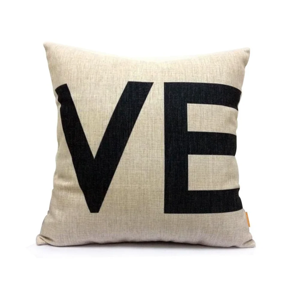 

2Pcs Throw Pillow Case Cotton Linen Square Cover Love Letters Design 43x43cm Sofa Bed Cushion Cover Zipper Closure