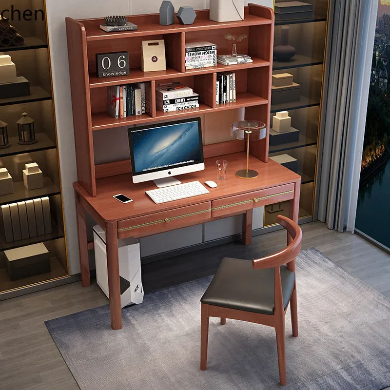 DSA Solid Wood Desk and Bookshelf Combination Integrated Office Desk Home Writing Desk
