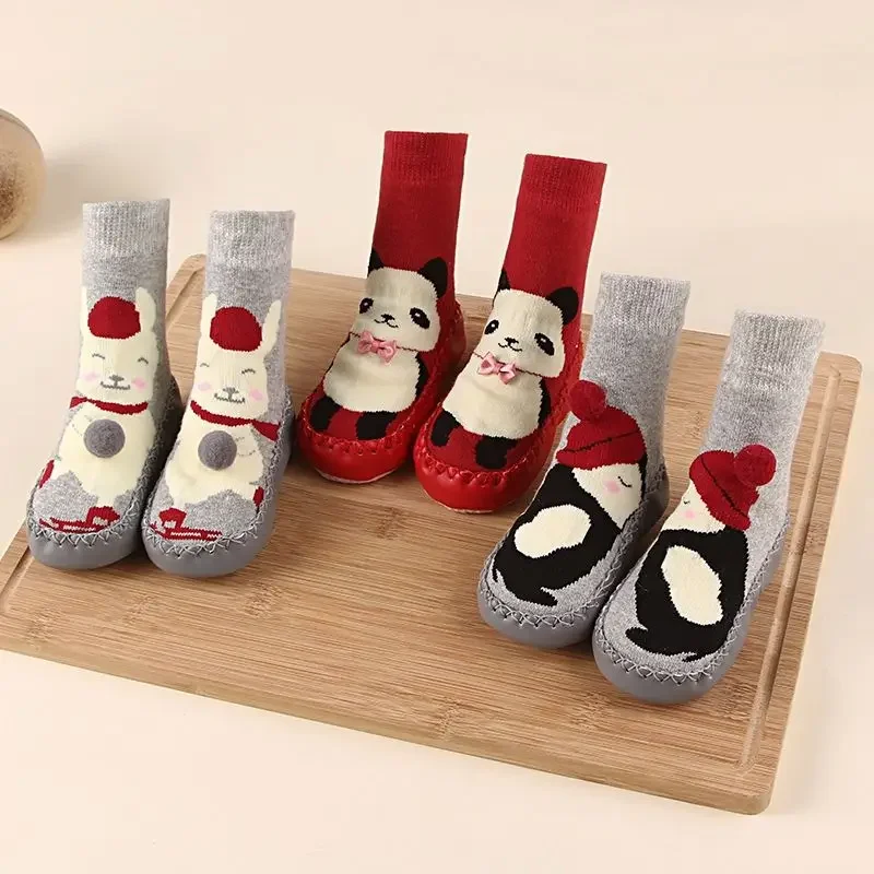 Autumn Winter New Baby Boys Shoes Socks Baby Floor Socks Anti-skid Leather Soles Toddler Socks Cute Cartoon Girls Socks Shoes