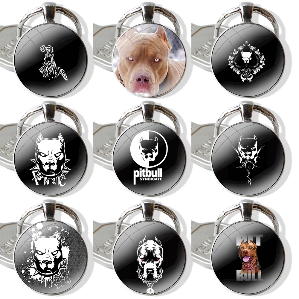 Pit Bull Lovely Dog Pitbull Glass Metal Pendant Key Chain Classic Men Women Key Ring Accessories Jewelry Gifts