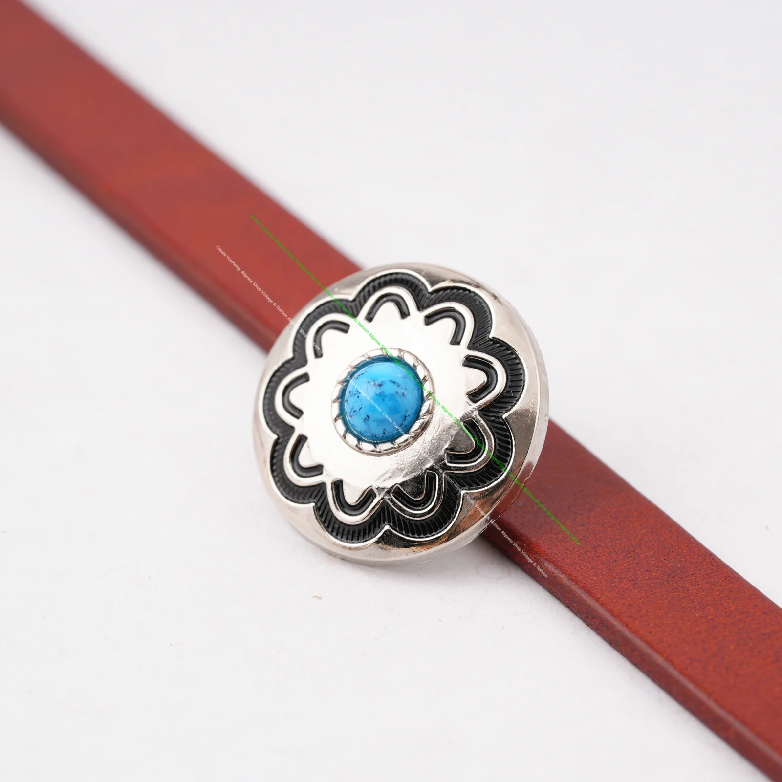 10PC 30MM Blue Turquoise Flower Western Horst HeadStall Saddles Bridle Tack Silver decoration Screwback