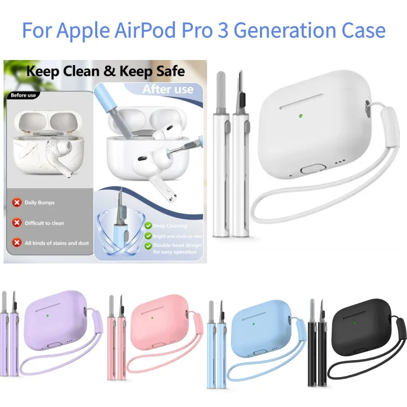

Soft Silicone Case Cover with Cleaner Kit for Apple AirPods Pro 3, Protective Case for Men Women