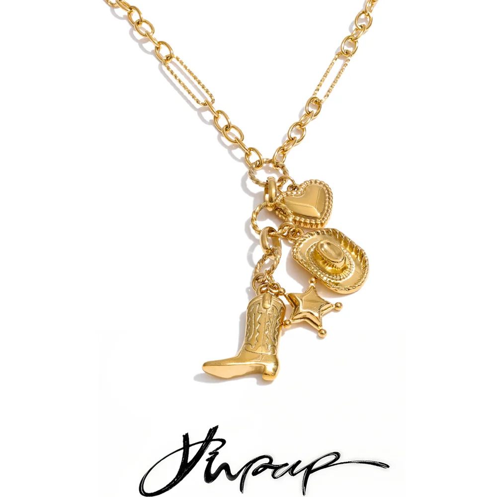 Yhpup Stilvolle Edelstahl-Halskette mit Schuh-, Herz- und Stern-Anhänger für Damen, Einzigartiger Individueller Charm-Schmuck als Geschenk