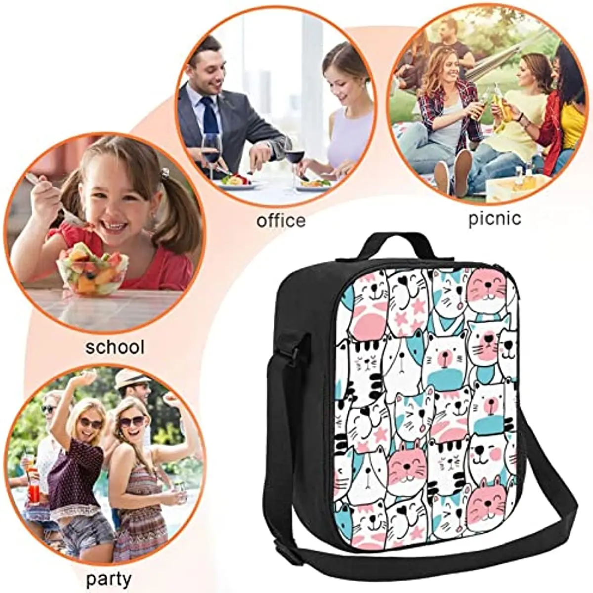 Lunchbox isolierte Lunch-Tasche für Mädchen Jungen Frauen süße Katze Lunch-Tasche mit Schulter gurt Schule Bento Lunchbox für Kinder Teenager