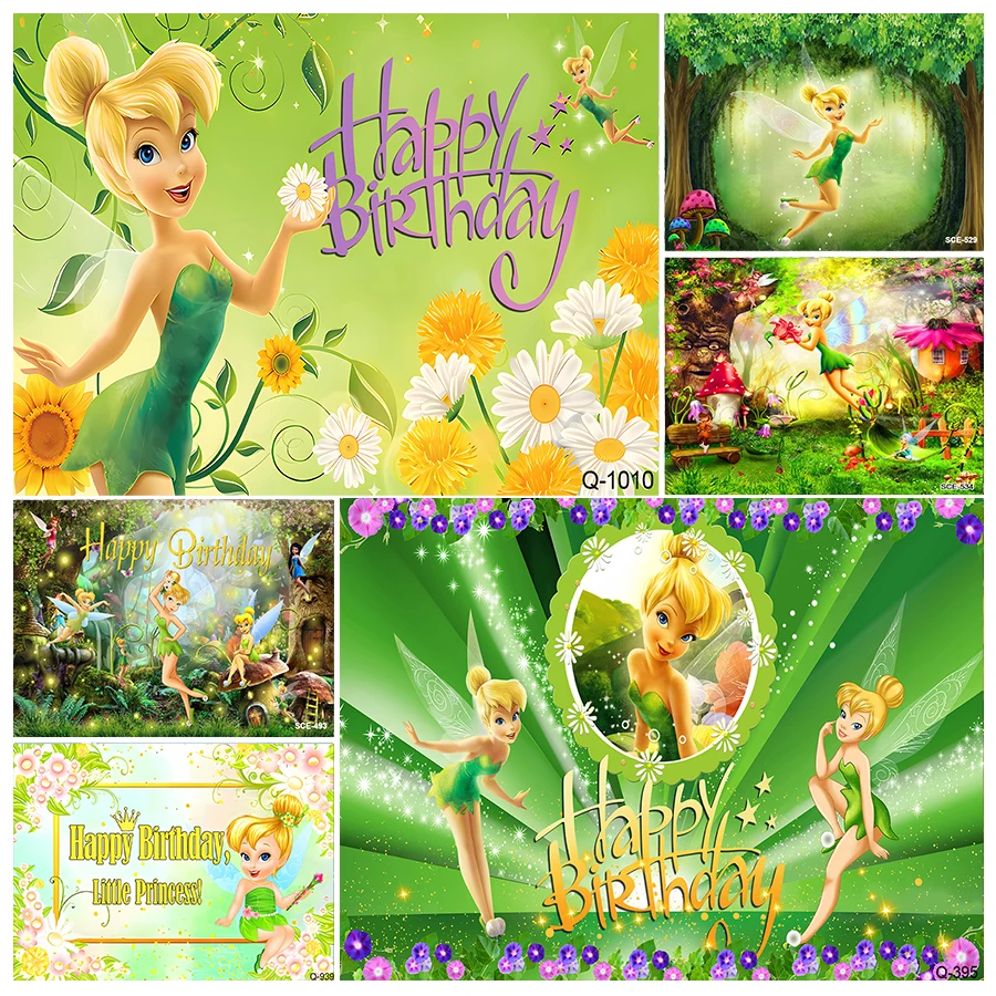 

Wonder Fairy Tinkerbell Girl's 1st Birthday Backdrops for Photography Baby Shower Flowers Background Photo Photographic Studio