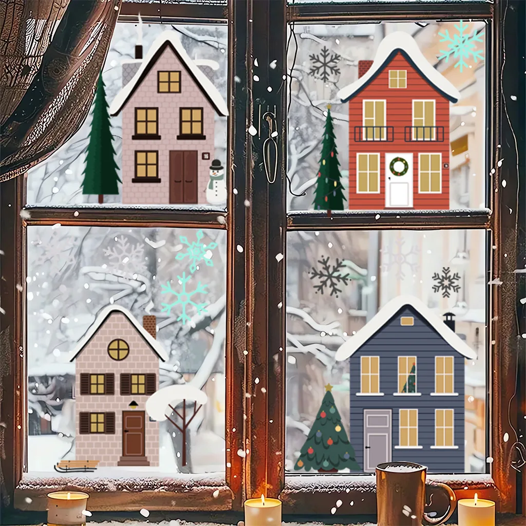 New Creative Color Small House Winter Snowflakes Christmas Stickers Decoration Room Living Room Bathroom Bedroom Wall Ceramic Ti
