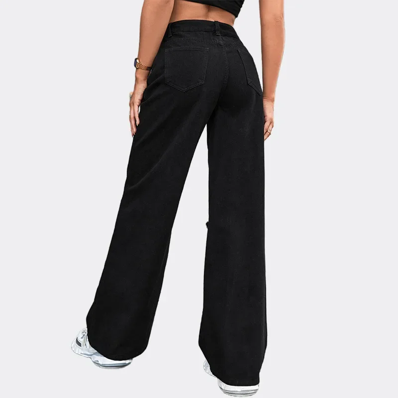 Women Jeans Denim Trousers Women's Casual Fashion Holes Denim Trousers Pants Ripped Full Length