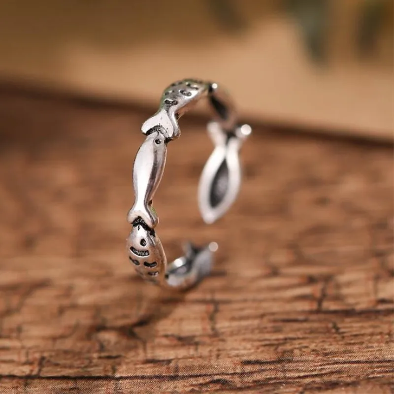 New Arrival Retro Personality 925 Sterling Silver Jewelry Simple Cute Fish Animal Thai Silver Exquisite Opening Rings R181