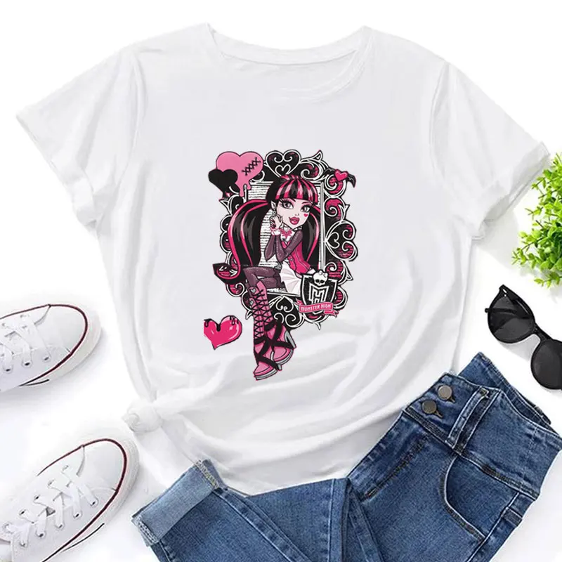 Kids Monster High MH Students T-Shirt Summer Casual Hipster Novelty Loose Roupas Masculinas Clothes Men Clothing Tops Print