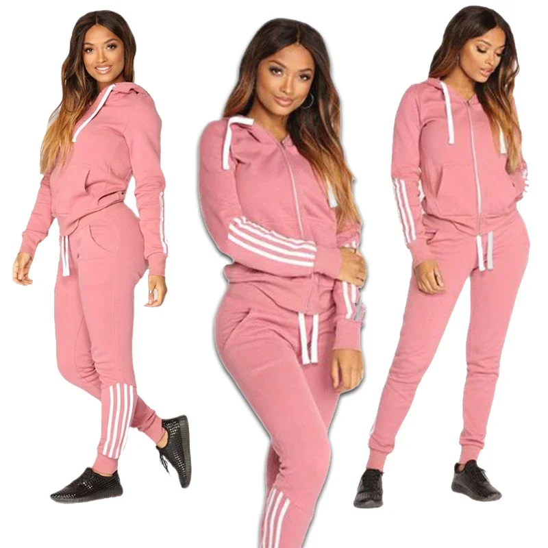 2024 Spring Autumn Women Sweatshirt Set Solid Color Casual Zipper Hoodies Daily Gym Jogging 2 Pieces Set New Woman Pant Sets