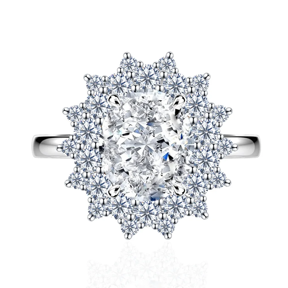 

European American 11.5 Carat 10x12mm Ice Flower Cut 925 Sterling Silver Ring