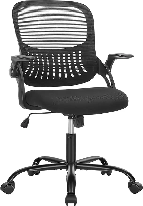 Bureaucomputer Bureaustoel, Mid-Back Ergonomisch Gaaswerk Draaibare Taakstoelen Met Wielen, Comfortabele Lendensteun,