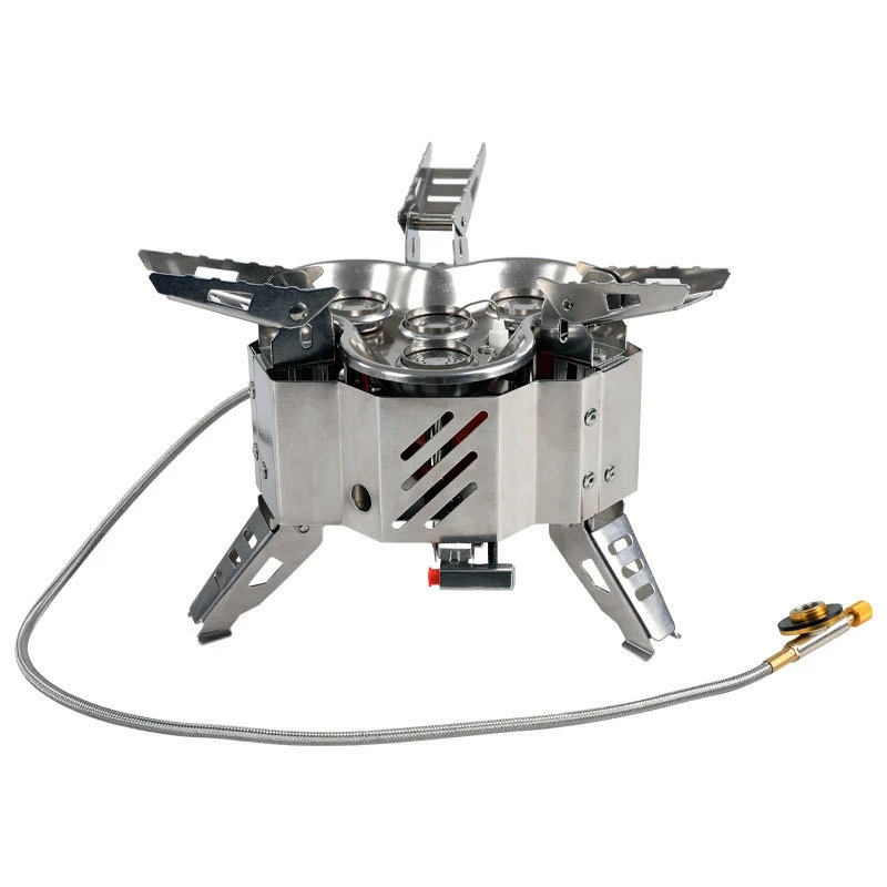 15800W High-power 4 Burner Camping Gas Stove Portable Windproof Four Head Outdoor Stoves Picnic BBQ Tourist Gas Burner