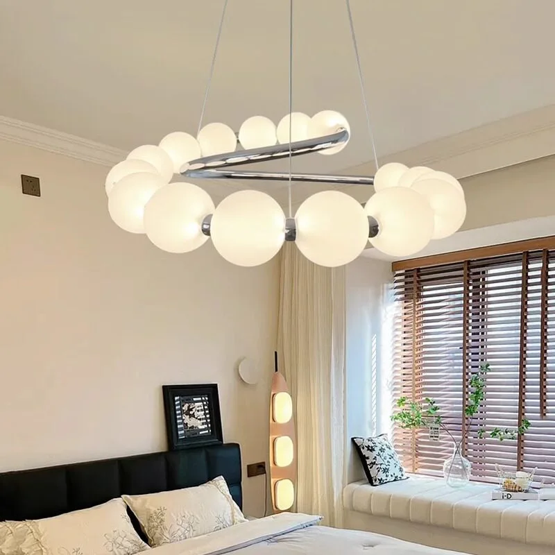 Bauhaus Retro Cream Style Pendant Light Bedroom Study Pearl Shape Light Luxury French Vintage Foyer Dining Room Bar Hanging Lamp