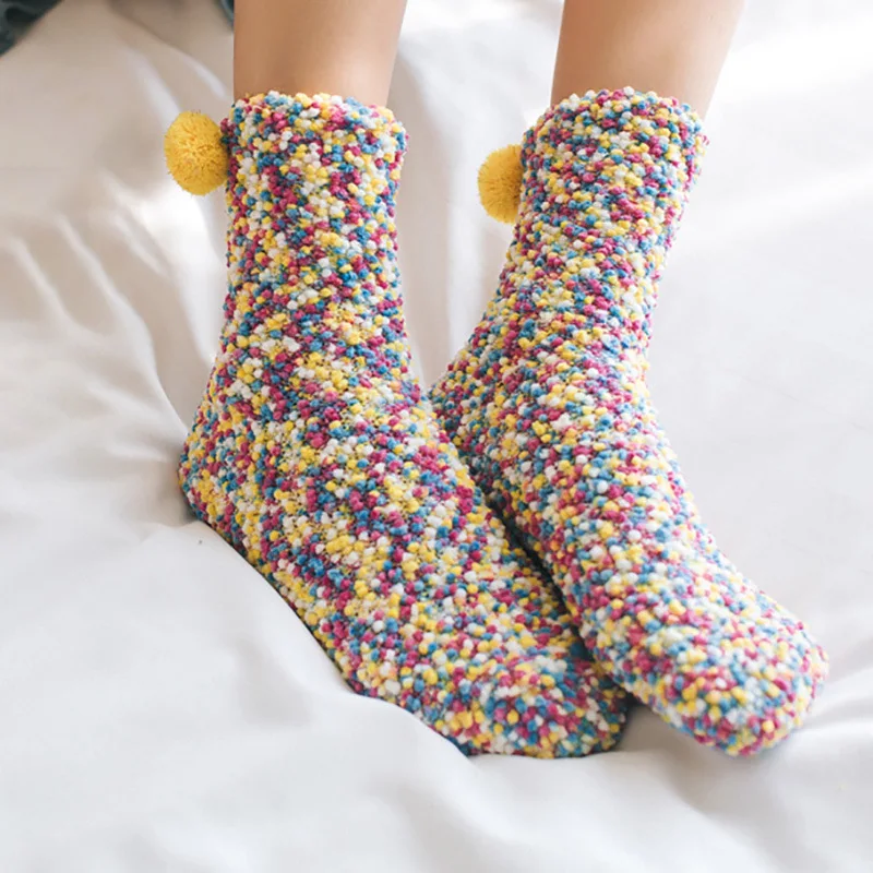 

Women Candy Colors Winter Warm Fluffy Socks Casual Home Floor Sleeping Thick Fuzzy Socks Christmas Gift Coral Velvet Cake Socks