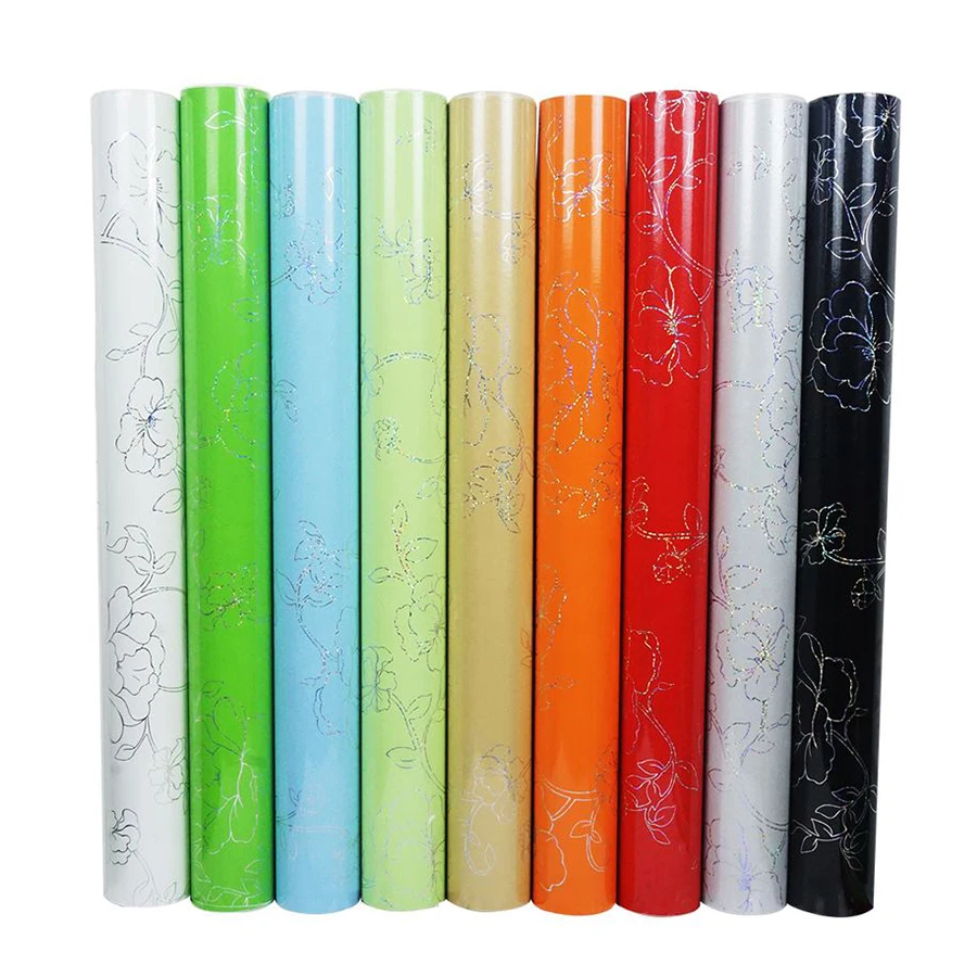 PVC Glossy Waterproof Moistureproof Wall Sticker Kitchen Cabinet Stove Oilproof Film Self-Adhesive Sideboard Furniture Wallpaper