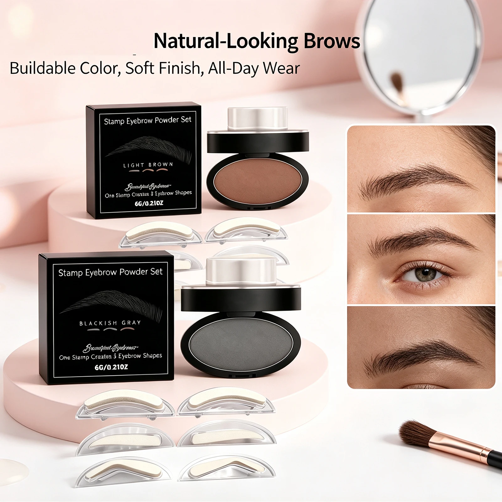 3 Styles Eyebrow Powder Stamp Tint Stencil Kit Waterproof Natural Stereo Eyebrow Shaping Eye Brow Stamp Lift Eyebrow Stencil