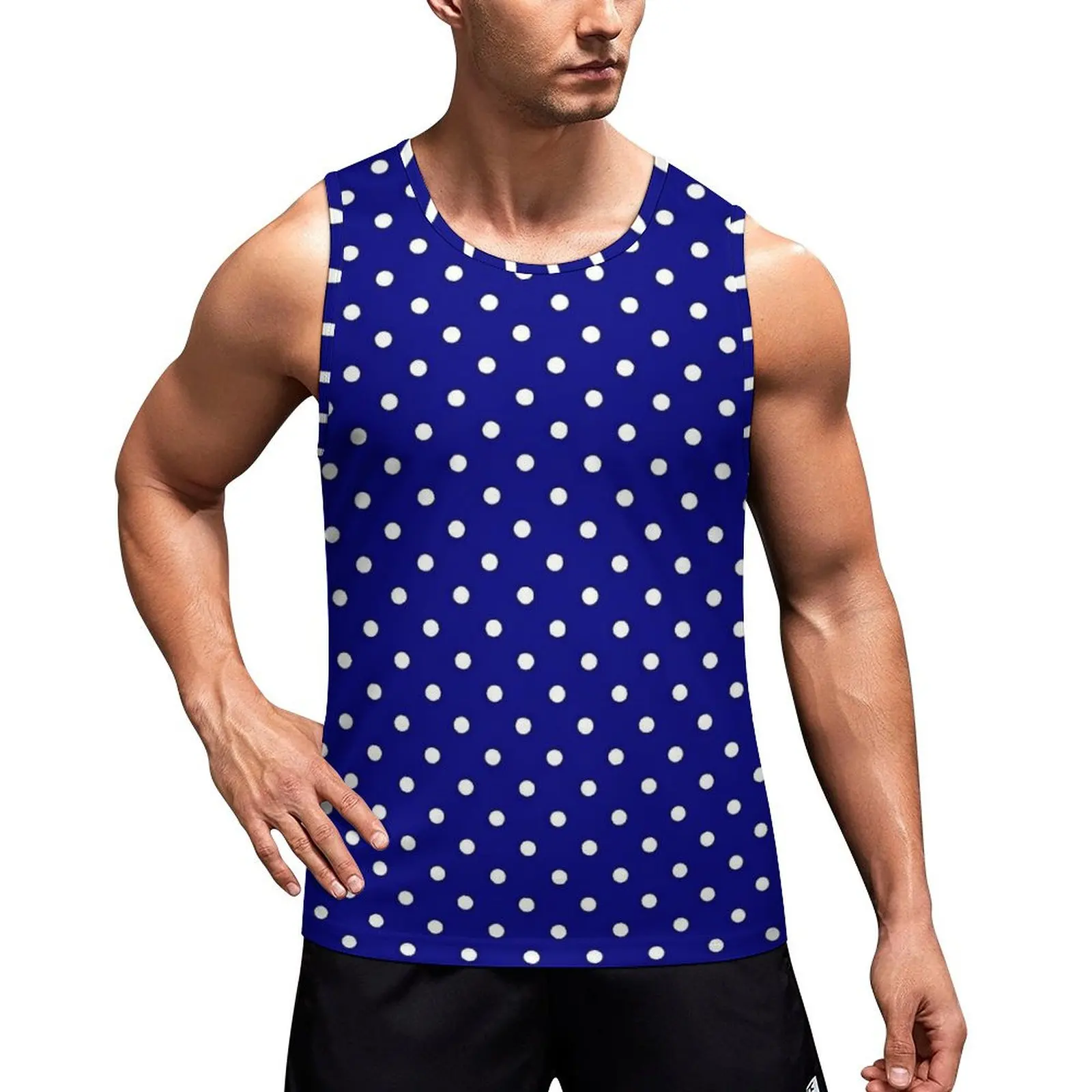 Blue Polka Dots Tank Top Mens Vintage Print Sportswear Tops Summer Bodybuilding Design Sleeveless Shirts Plus Size