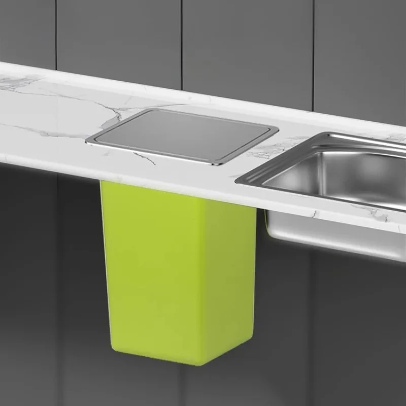 

Simple Square Embedded Waste Bins Stainless Steel Modern Household Cleaning Tools Convenient Creative Black Lid Home Decoration