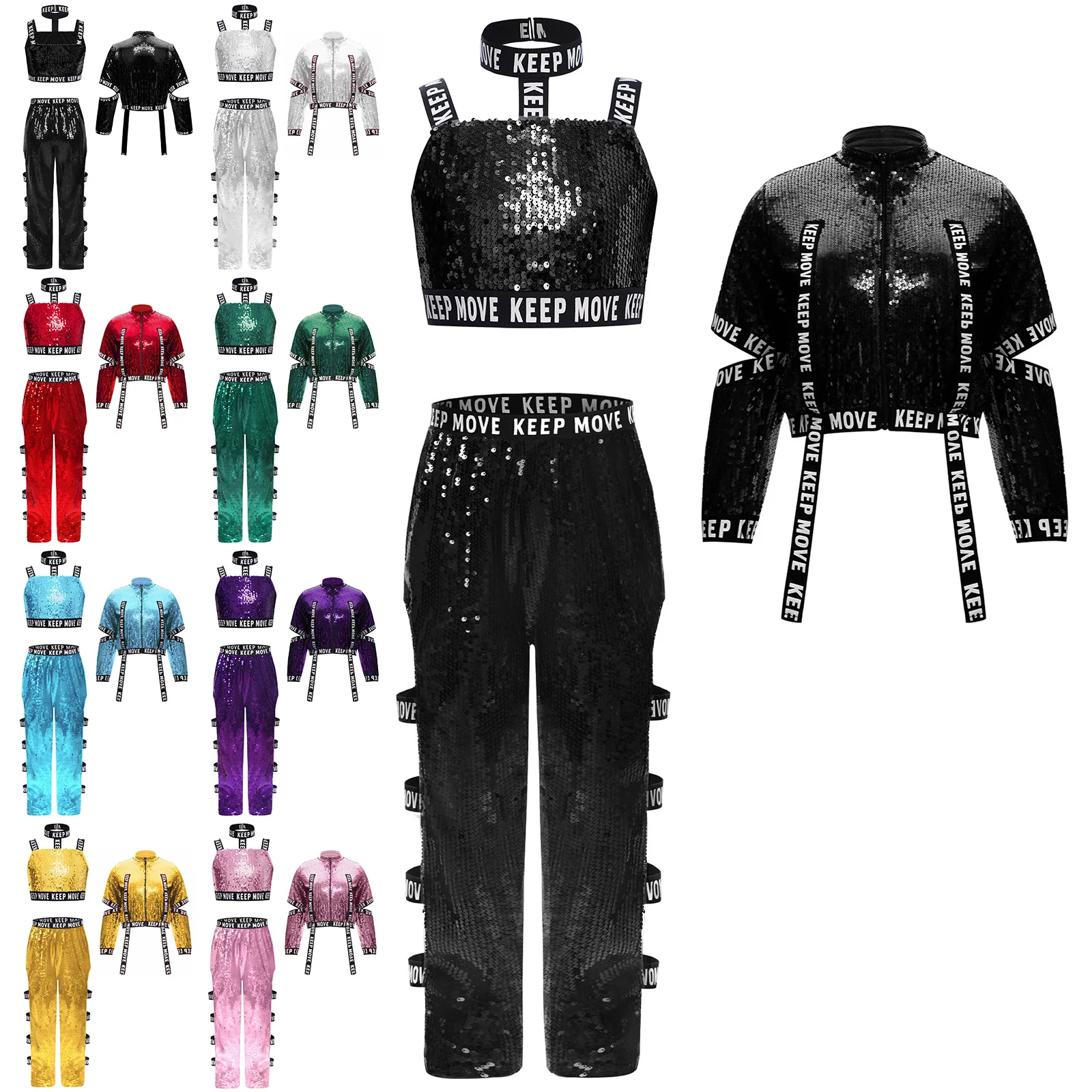 Conjunto de ropa de baile de Jazz para niños y niñas, chaleco de lentejuelas de Hip Hop, Tops, chaqueta y pantalones, traje de espectáculo de pasarela, traje de escenario de baile callejero fresco