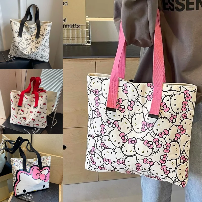 

Sanrio Мультфильм Hellokitty Kitty Брезентовая сумка 2024 новая ручная сумка через плечо большая емкость милая сумка