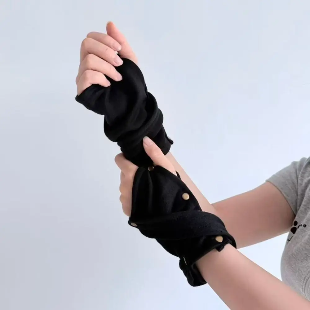 Snap-Button Closure Half Finger Gloves Decorative Design Unisex Street Dance Gloves Breathable Warm Fingerless Gloves