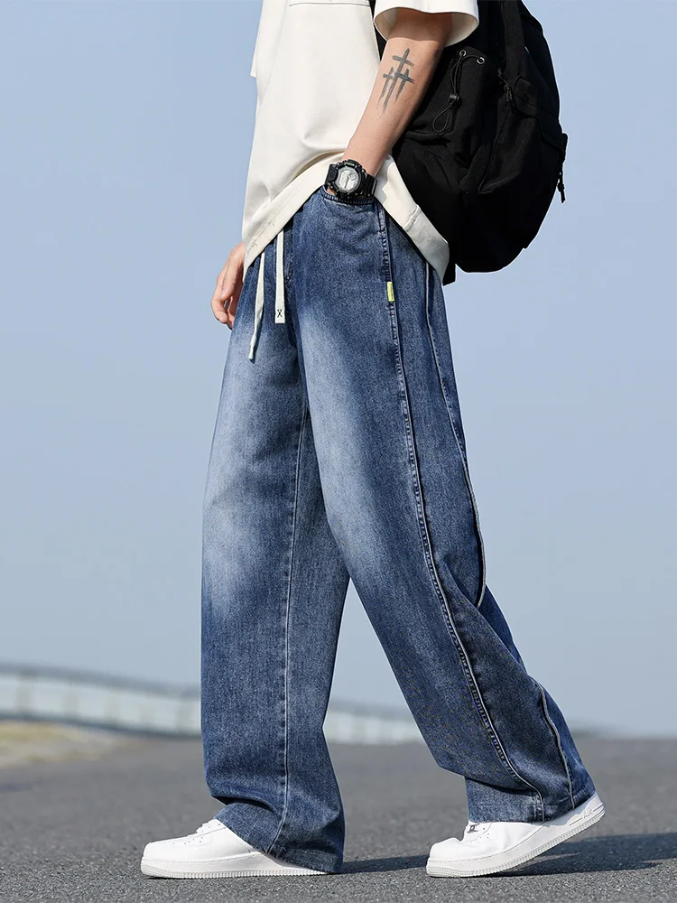 

Men's Summer Baggy Jeans Big Size 8XL 7XL 6XL Lightweight Cotton Wide Leg Straight Denim Pants Loose Fit Blue Jean Trousers
