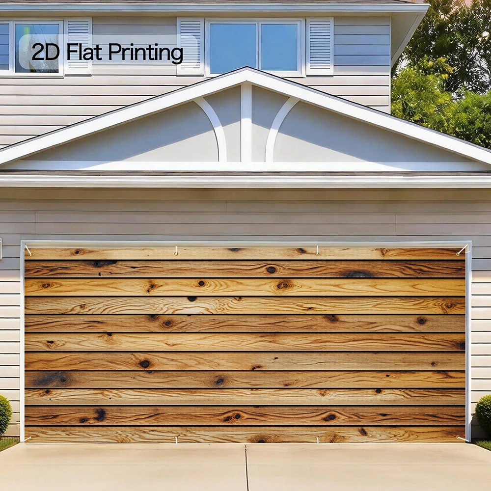 1pc‌ Country Theme Garage Door Banner 13x6 FT Vintage Brown Wood Backdrop Indoor Outdoor Decoration for Home Garden Parties