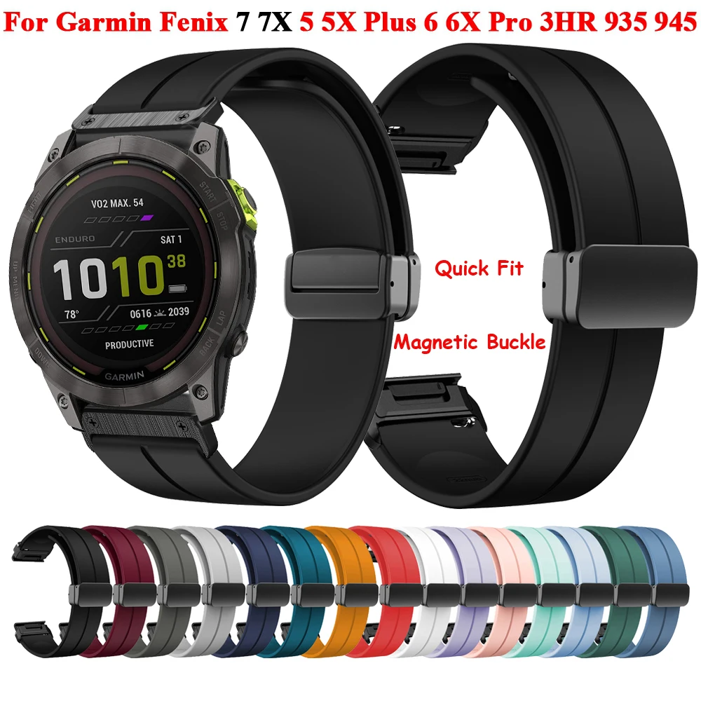 

Ремешок силиконовый с магнитной застежкой для смарт-часов Garmin Fenix 7X 6X Pro 7 Epix 955 965 Easyfit Fenix 6 5X 5 Gen 2, 22 мм