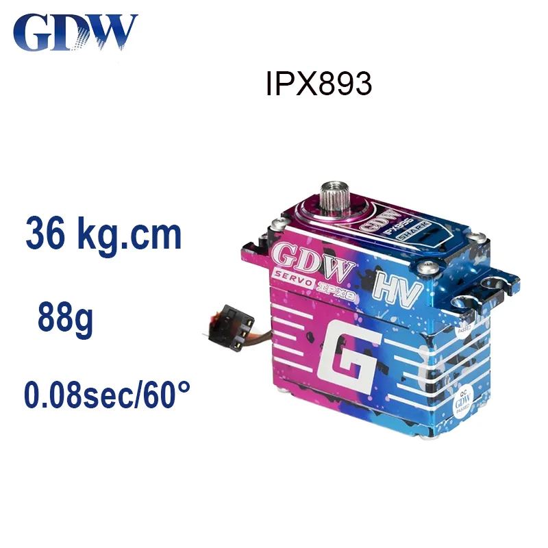 

GDW IPX893 0.08sec 36KG Hi-Torque IPX-8 Waterproof Digital Servo Metal Shell Steel Gear For 1/8 1/10 Off-Road TRX4 TRX6 RC Car