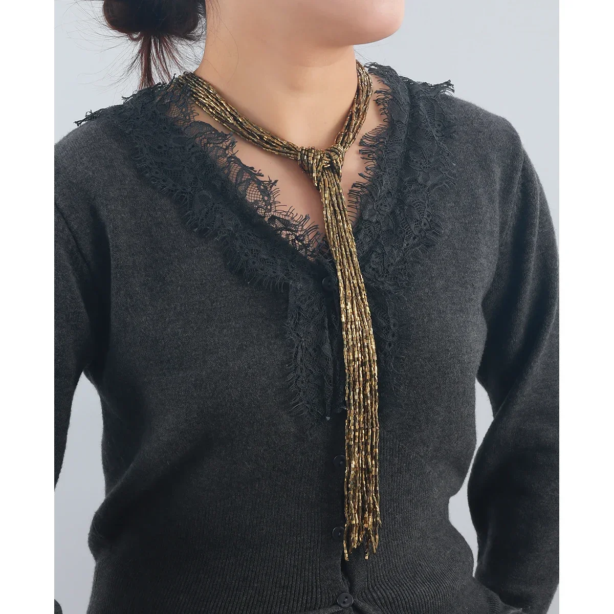 

ZAA New Women's Handmade Beaded Long Tassel Choker Necklace Fashion Collar Chain Trendy Jewelry Accessories for Gift