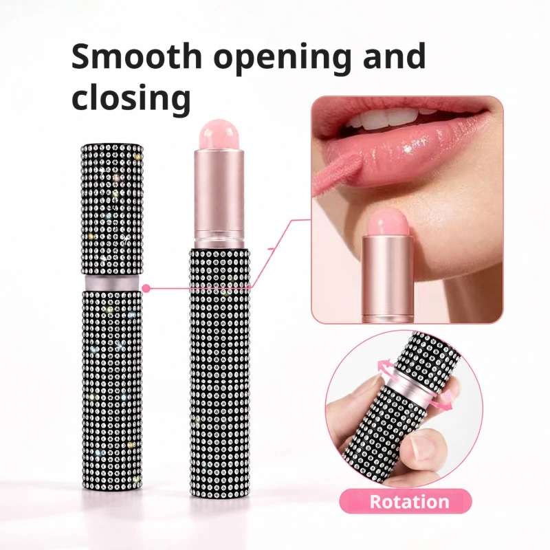 Bling Rhinestone Lip Brush Retractable Portable Lipstick Applicator Dustproof Cover Lip Makeup Cosmetic Tool
