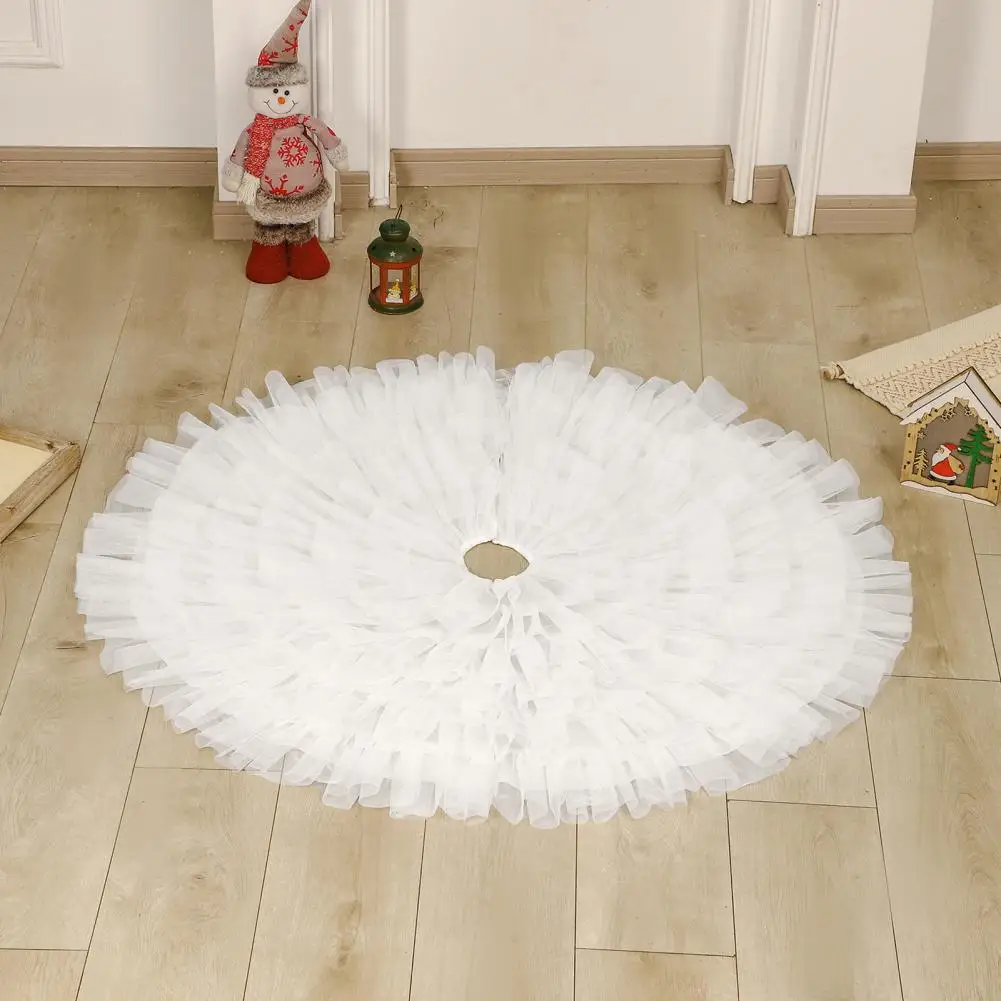 

White Tulle Tree Skirt Christmas Tree Cover White Tulle Christmas Tree Skirt Elegant Round Pleated Decoration for Holiday Indoor