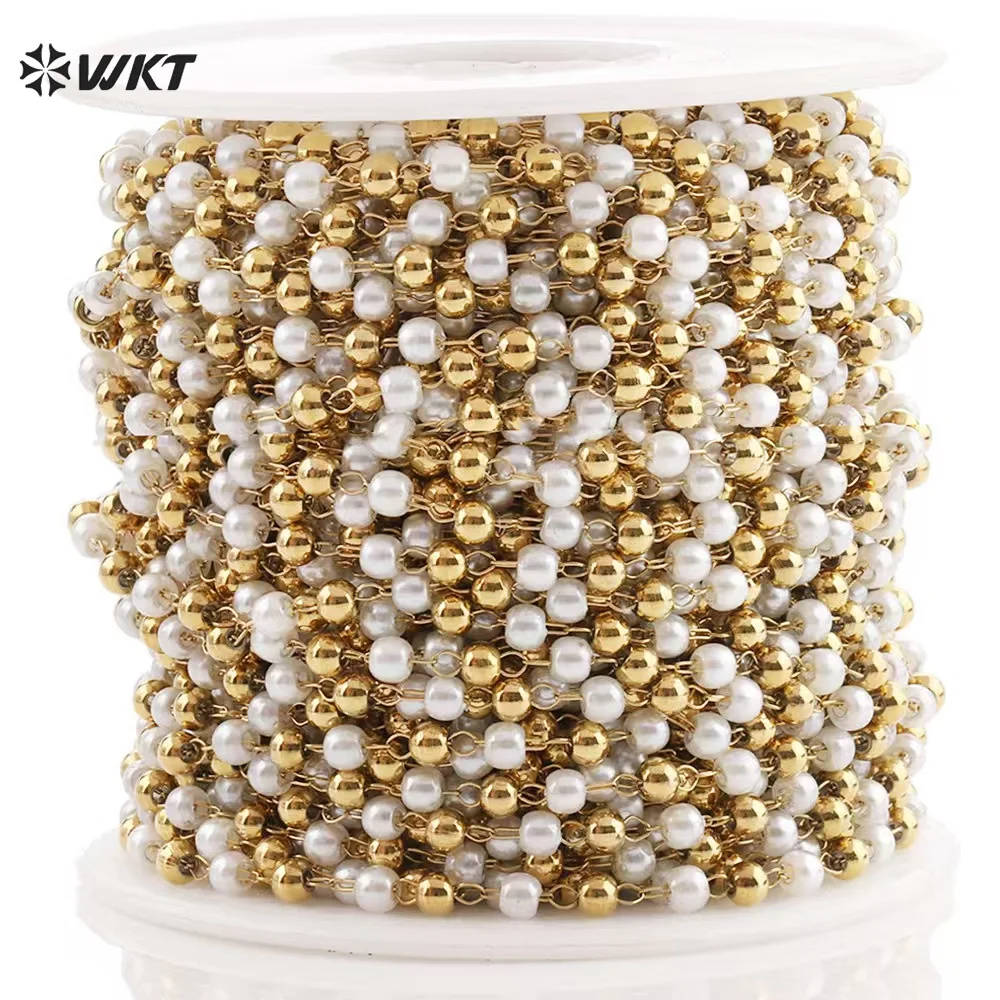 WT-RBC244 New Popular Fashion Gold Handmade Small Artificial Pearl Beads Chain For Necklace Or Sunglasses