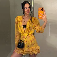 Women's Printed V-neck Short Sleeve Waist Cinching Mini Dress Chic A-line Bodycon Dresses 2026 Lady Summer Vacation Sweet Robes - Image 3