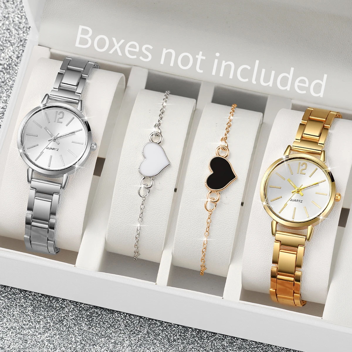 4pcs/Set Fashion Women\'s Steel Band Watch Minimalist Small Disc Quartz Watch Love Bracelet Set