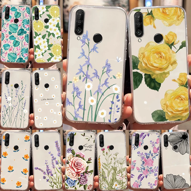 For Honor 9X Huawei Y9 Prime P30 Lite P20 Pro P20 Lite Nova 4E 3E 6 SE P Smart Z 2019 2021 Phone Case Flower Plants Clear Shell