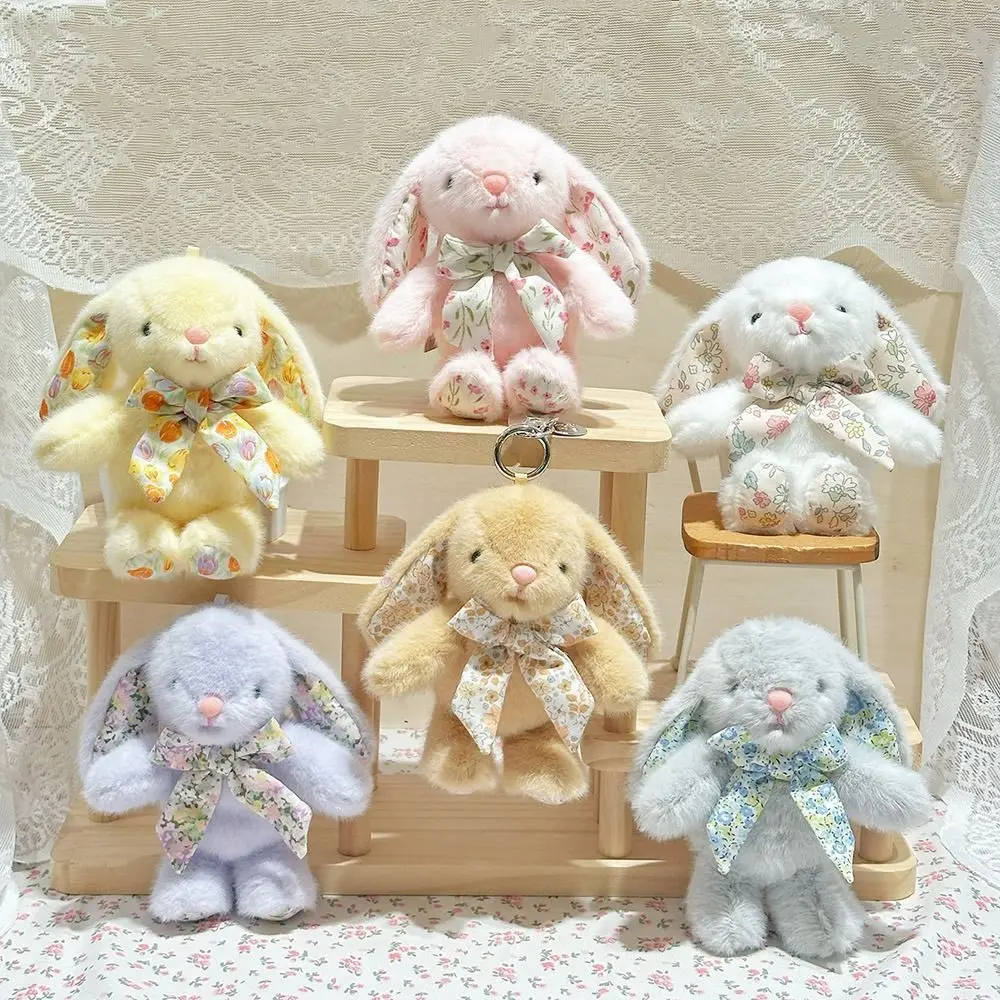 

Kawaii Flower Bowknot Plush Rabbit Keychain Plush Stuffed Soft Car Key Pendant Cartoon Cute Bag Hanging Pendant Kids Toy