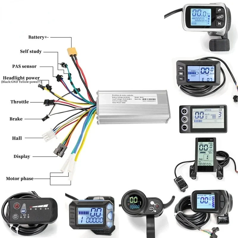 500W 25A Electric Bike Brushless Controller with LCD Display 24V 36V 48V Scooter Motor Controller Ebike Accessories