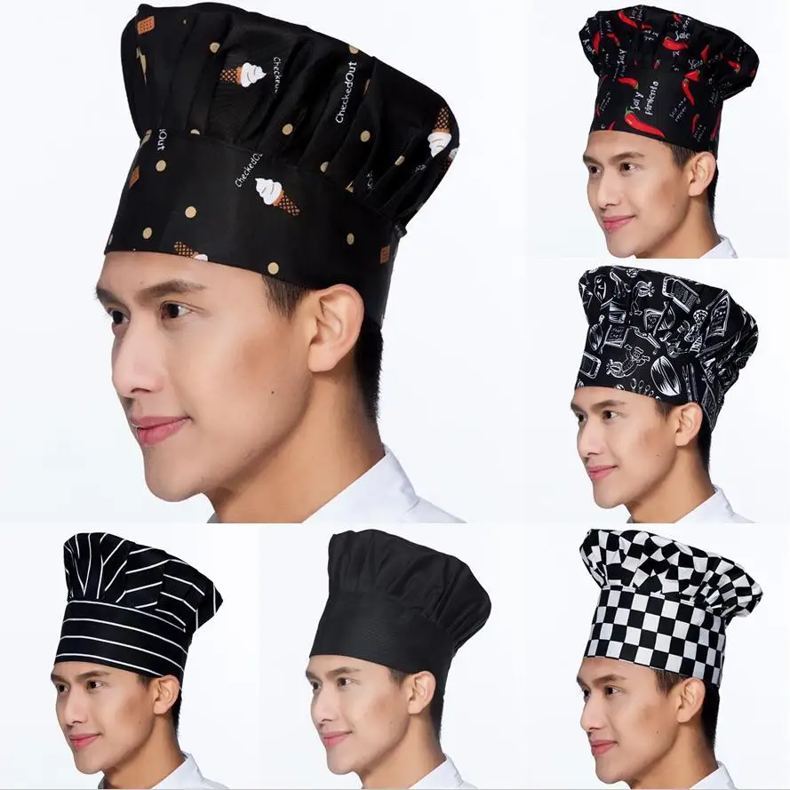 White Chef Hat Cooking chef  Caps Adjustable Men Kitchen Elastic cap Catering Striped Hat Restaurant Cook Working accessories